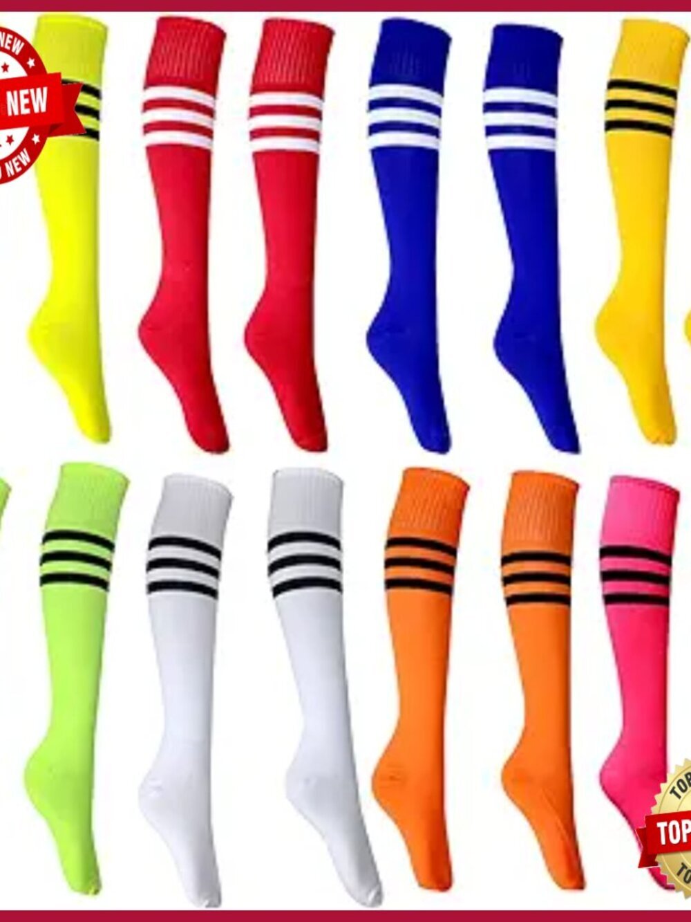 8 Pairs Knee High Stripe Tube Socks Athletic Baseball Soccer Dance